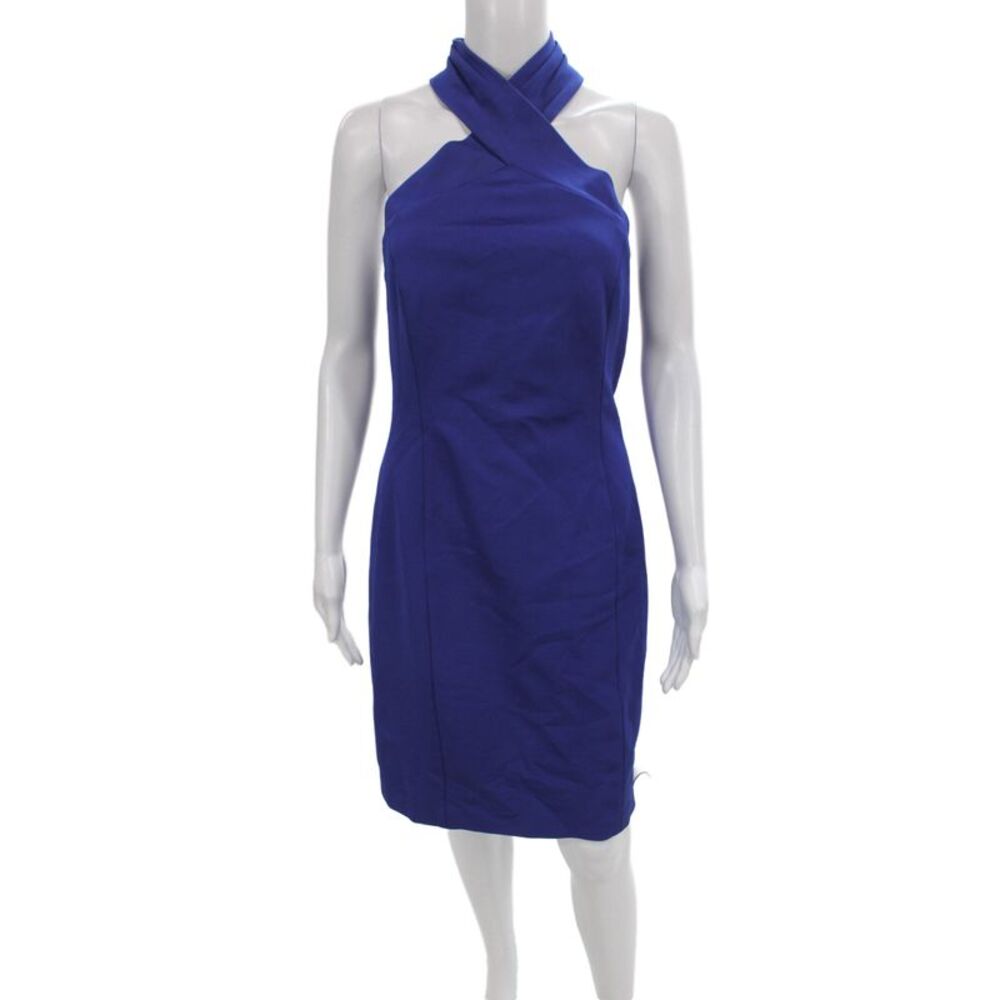 Reiss Women Blue Halter Sleeveless Sheath Dress Midi Viscose Size 10